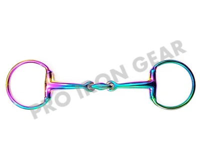 PRO IRON GEAR Rainbow Color EGGBUTT Double Jointed Horse Bit With Oval Link Stainless Steel