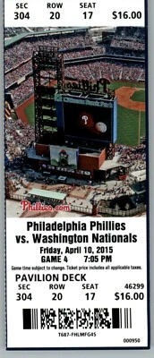 Washington Nationals vs Philadelphia Phillies 4/10/2015 Full Ticket  - Image 1 of 2