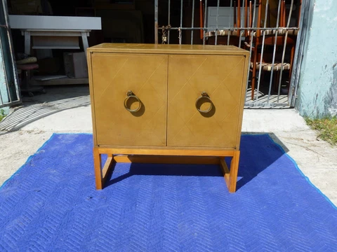 TOMMI PARZINGER LEATHER COVERED CABINET W BLEACHED MAHOGANY STAND CHARAK MODERN Cover