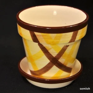 Vernon Kilns Plaid Organdie 4" Flower Pot w/Underplate Vernonware Made in USA - Picture 1 of 10