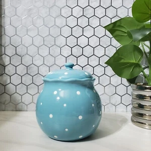 Temp-tations by Tara Aqua & White Polka Dot 1.3 QT Canister - Picture 1 of 7