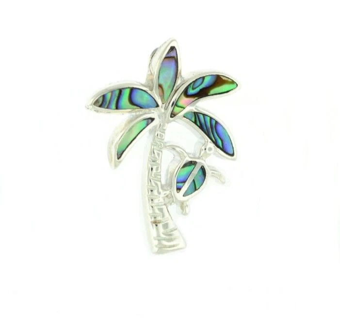 Solid 925 Sterling Silver Natural Abalone Puau Shell Women's Turtle Tree Pendant - Image 1 of 1