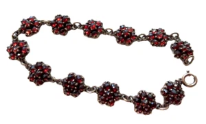 GRANAT und STERLINGSILBER ARMBAND Antik - Viktorianische ROSENKNOSPEN - Bild 1 von 11