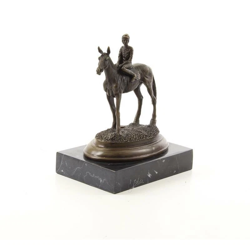9973129 Sculpture En Bronze Figurine Cavalier Sur Cheval 20X12X17Cm - Photo 1/1