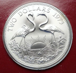 1973 BAHAMAS Queen Elizabeth II FLAMINGO Specimen MT Proof Silver $2 Coin i85866 - Picture 1 of 3