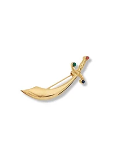 Vtg CROWN TRIFARI Sword/Scimitar Brooch w/Red, Green & Blue Cabochons Gold Tone - Picture 1 of 5