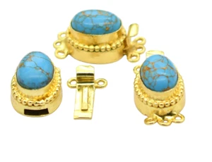 2 Pcs Blue Copper Turquoise Box Clasp 3 Strand 18k Gold Plated - Picture 1 of 6