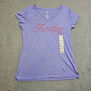 Sunday Funday Shirt Women's Small Blue Short Sleeve V Neck Casual - Picture 1 of 15