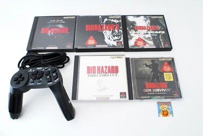 Sony PS1 Resident Evil Biohazard 1 2 3 Gun Survivor w/Gun Controller Set Japan - Image 1 of 4