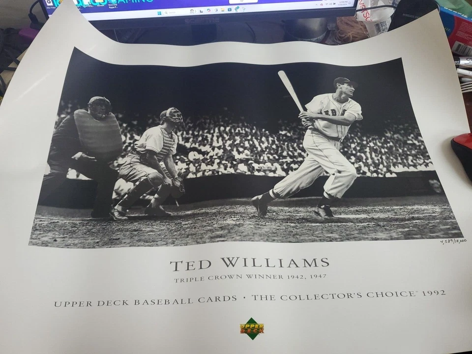 "Póster de béisbol Ted Williams Triple Corona 1992 Upper Deck 29x21"" ganador (tarjeta 1)" Foto 1 de 4