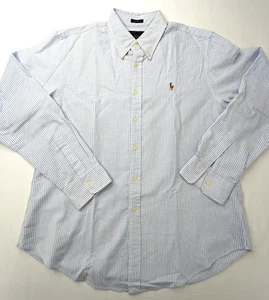Polo Ralph Lauren Shirt Boys 16 Blue Pinstripe LS embroidered multicolor pony - Picture 1 of 14