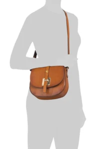 NWT PRATESI FIRENZE MADE IN ITALY LEATHER FLAP OVER CROSSBODY BROWN - Picture 1 of 12