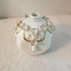 Irice Perfume Bottle Hand Painted White w/ Gold No Lid - Picture 1 of 10
