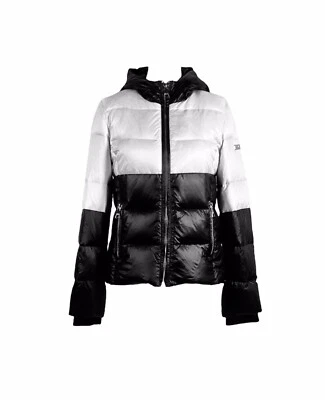 Abrigo Chaqueta acolchada Karl Lagerfeld Negro Blanco Talla S Pequeño Reino Unido 6-8 Acogedora Capucha Foto 1 de 4