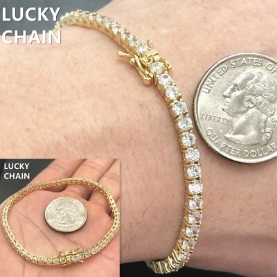 PULSERA TENIS 6.5"-8"925 PLATA ESTERLINA ORO BLING OUT 1 FILA Foto 1 de 4