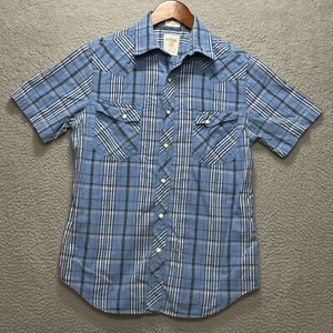 FOSSIL Mens Small Short Sleeve Shirt Blue Pearl Snap Western Casual Vintage Fit - Picture 1 of 8