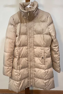 Kenneth Cole Reaction Down Puffer Coat Women’s Long Beige Warm Winter Jacket L - Picture 1 of 15