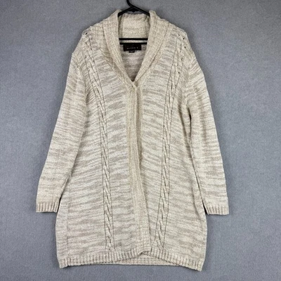 Maggie T Cardigan Womens 3 White Gold Lurex Shiny Cable Knit Long Length Cotton - image 1 of 4
