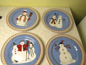 4 Vintage Sakura Snowman Debbie Mumm 8" Christmas Salad/Desert Plates Blue Q3 - Picture 1 of 7