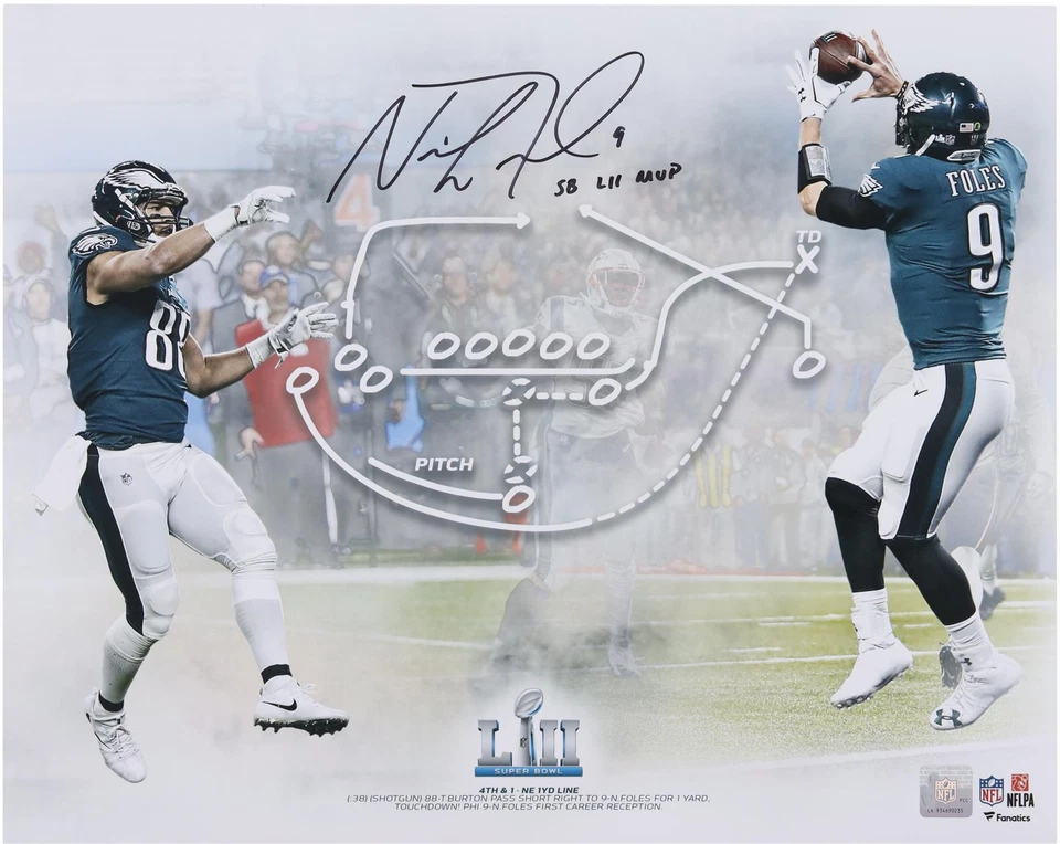 Foto especial firmada por Nick Foles Eagles 16x20 Super Bowl LII Champs Philly con Insc Foto 1 de 1