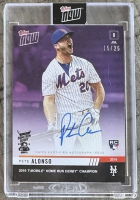 2019 Topps Now Pete Alonso Auto /25 Rookie Purple Home Run Derby Autograph Card - Image 1 of 2