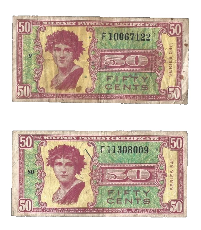 US Military Payment Cert💥series 541 .. 50 cents x 2 "REPLACEMENT" 🎯 Lot3976 - Image 1 of 2