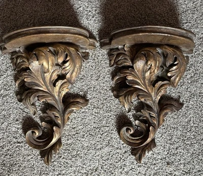 2 apliques/estantes de pared tallados en yeso Kirkland vintage grandes color bronce 18x15x7 Foto 1 de 4