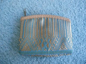 VINTAGE FANCY JEWELRY ZIPPERED POUCH Bag BLUE 3-1/4" x 4" - Picture 1 of 7