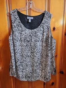 KATE HILL Sleeveless Tank Top/Blouse Women’s Size 1X Black/Cream Print - Picture 1 of 3