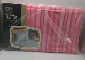 Vintage Fashion Manor Penneys Pink Stripes Double Bed Flat Sheet New - Picture 1 of 6