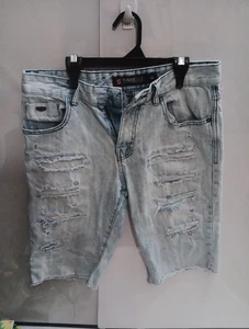 SouthPole Long Jean Shorts Boys sz 18 Hip Hop Skateboarding 5 Pocket Distressed - Picture 1 of 4
