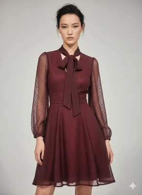 Modcloth Red Burgundy Maroon Fit And Flare Vintage Style Dress  - Image 1 of 4