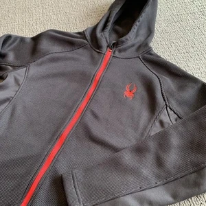 Spyder Mens Hooded Jacket Size Large L 14 / 16 Black and Red Zip Pockets - Picture 1 of 16