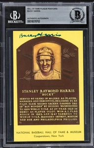 Bucky Harris Signed Hall of Fame HOF Plaque Card Beckett BAS Encapsulated - Picture 1 of 1