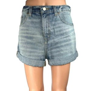 Urban Outfitters BDG Blue Light Wash Cuffed High Waisted Denim Jean Shorts Sz 28 - Picture 1 of 5
