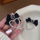Black Bow Square Crystal Earrings Women Elegant Pearl Heart Jewelry Gif-qi :da