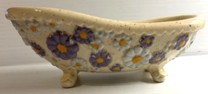 1975 Arnels Clawfoot Ceramic Bathtub Soap Dish Flowers with Initial of Designer - Picture 1 of 5