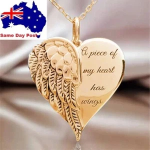 Angel Wing Heart Pendant Necklace, "A Piece Of My Heart Has Wings" - Picture 1 of 8