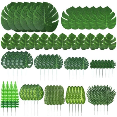 103 Pieces 12 Kinds Artificial Palm Leaves With Stems Jungle Leaves Decorations - Image 1 of 4