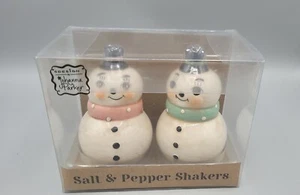 Johanna Parker SALT & PEPPER Shakers Snowmen New - Picture 1 of 5