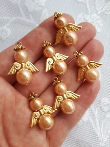 6 x Engel Schutzengel Charms Anhänger Weihnachtsdeko Biskuit golden Engel - Bild 1 von 3