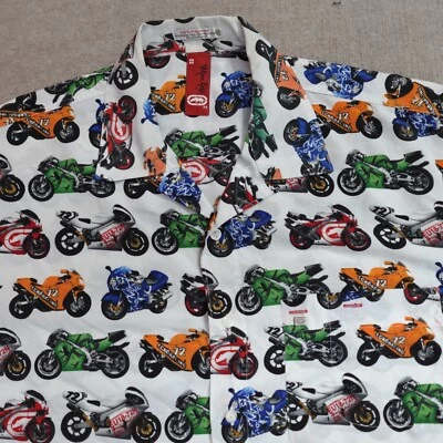 Vintage Ecko Shirt 2XL White Loop Collar All Over Motorcycle Print Vintage Y2K - Image 1 of 4