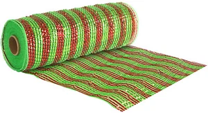 DECO MESH 10" 25cmX9.1m-10yd Green Red Metallic Full Roll Ribbon Christmas - Picture 1 of 1