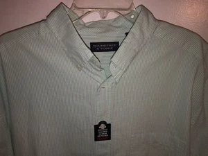NEW Roundtree & Yorke Men's 2XT S/S Green White Stripe Seersucker Untucked Fit - Picture 1 of 4