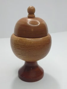 Vtg Hand Turned Wooden Bulbus Lidded Trinket Box W/ Pedistal Sign By Artist WRL - Picture 1 of 18