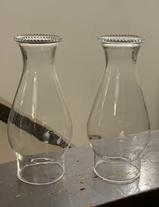 Set of 2 Clear Glass Beaded Top Hurricane Shade Oil Lamp Or Candle Holder - Picture 1 of 6
