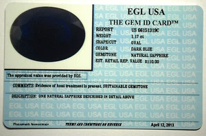 EGL USA CERTIFIED DARK BLUE NATURAL SAPPHIRE 1.17 CT OVAL WITH APPRAISAL $110 - Picture 1 of 4