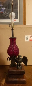 VTG 1960-70S ruby red electric wood oil lamp shade eagle light - Picture 1 of 8