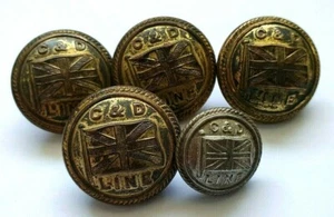 Commonwealth and Dominion line 4x22mm 1x16mm Gilt brass buttons - Firmin & other - Foto 1 di 5