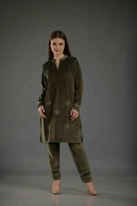 Damen Winter 2 teiliges Cord Set grüne Farbe Hosentaschen und lange Ärmel - Bild 1 von 7